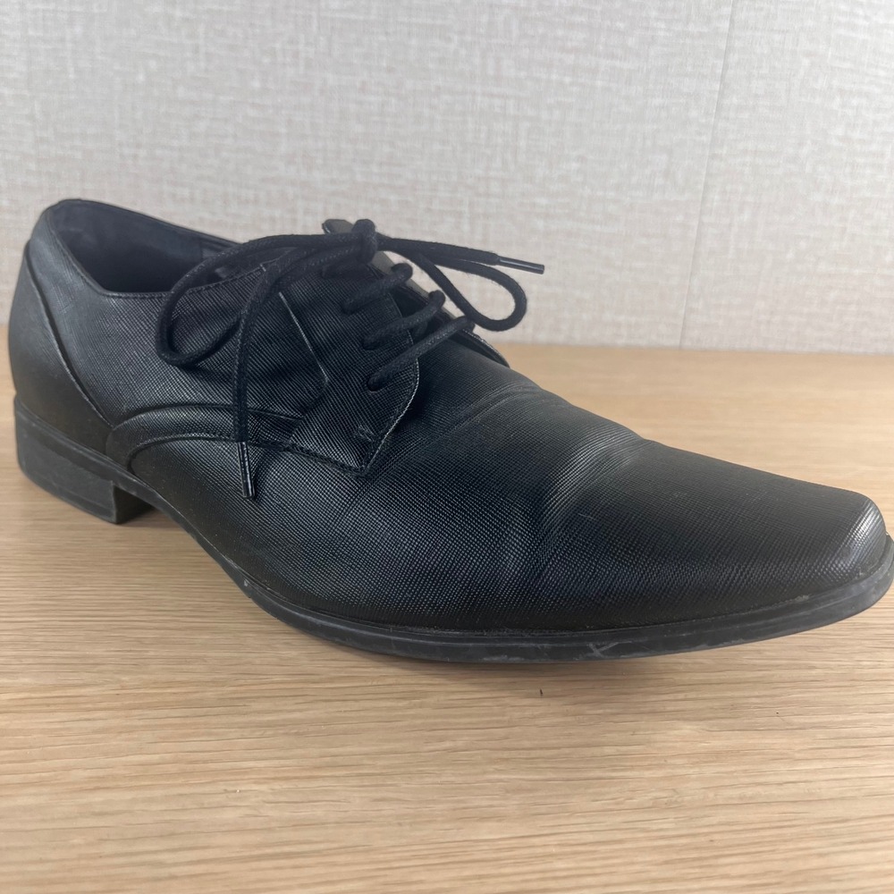 Calvin Klein Benton 2 Mens Black Textured Lace Up Derby Dress Shoe CMBENTON2R 10